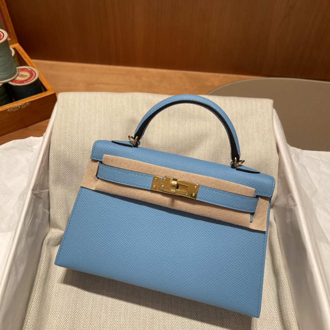 에르메스 미니 켈리백19 라이트블루 금장 앱송